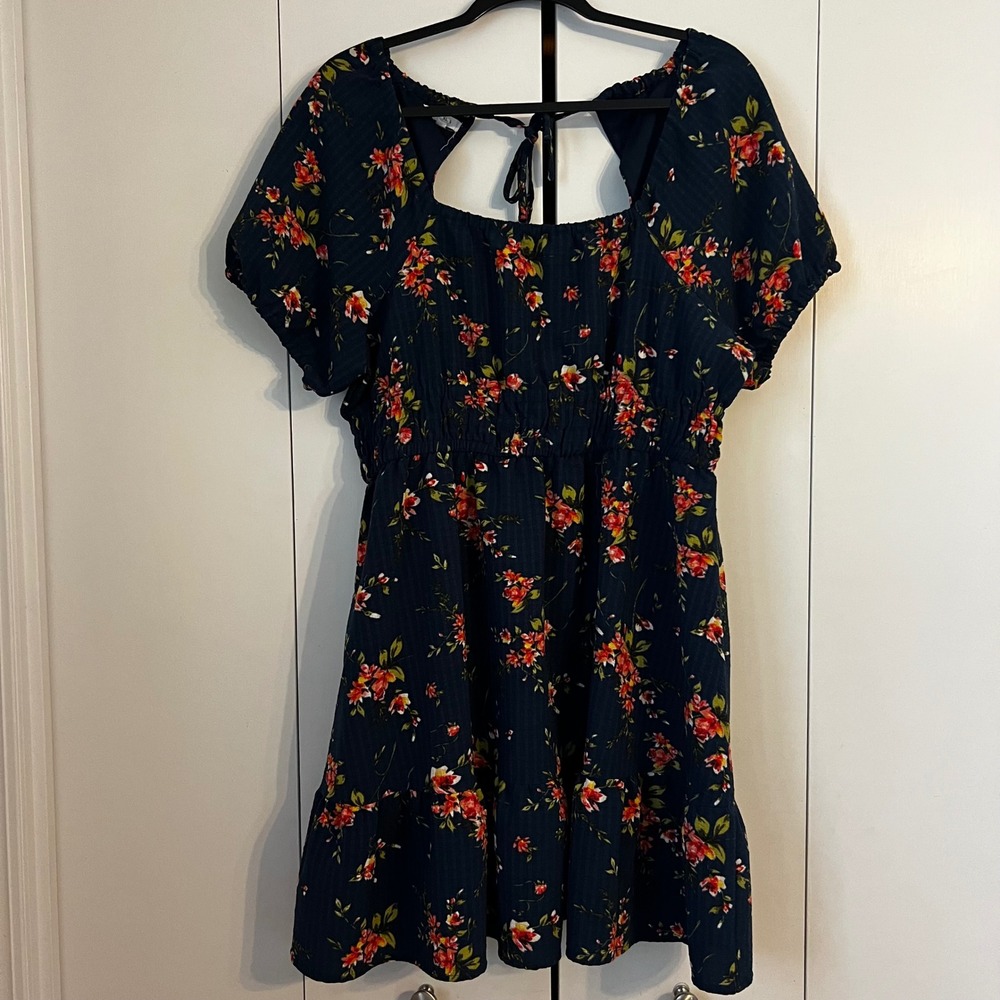 Maurices Navy Blue Floral Square Neck Tiered Mini Dress XL 2106951